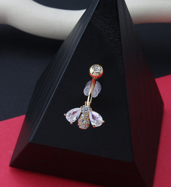 Gold PVD Bee CZ Belly Ring