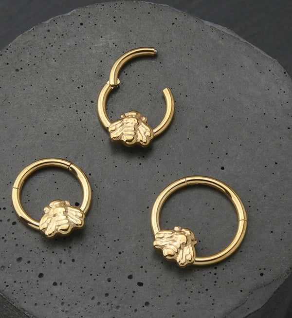 Gold PVD Bee Titanium Hinged Segment Ring