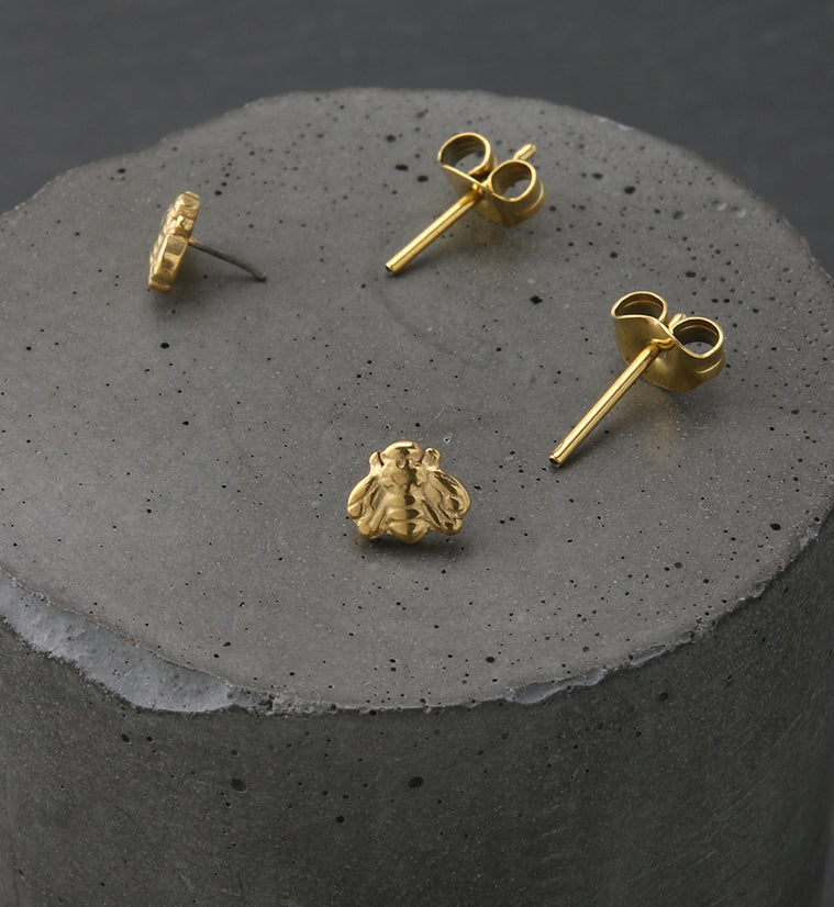 Gold PVD Bee Titanium Threadless Earrings