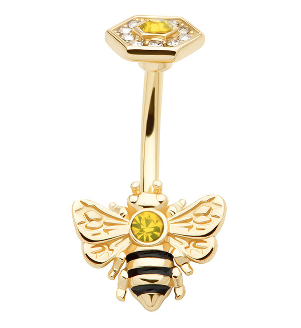 Gold PVD Bee Topaz CZ Belly Button Ring