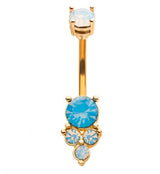 Gold PVD Bevy White Opalite Gem Belly Button Ring