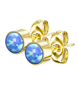 Gold PVD Bezel Blue Opalite Stainless Steel Earrings