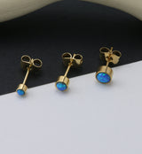 Gold PVD Bezel Blue Opalite Stainless Steel Earrings