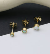 Gold PVD Bezel White Opalite Stainless Steel Earrings