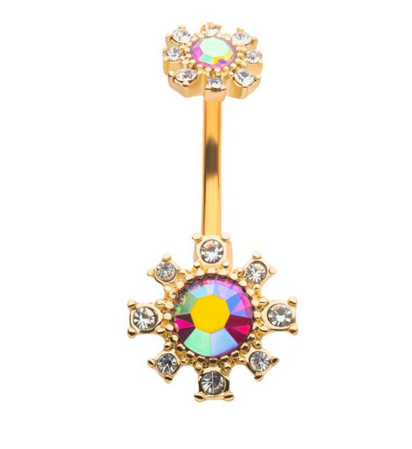 Gold PVD Blossom Pink Aura CZ Belly Button Ring