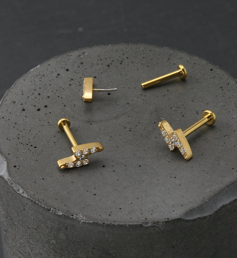 Gold PVD Bolt CZ Titanium Threadless Labret