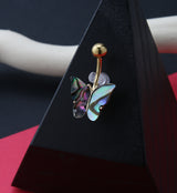Gold PVD Butterfly Abalone Belly Button Ring