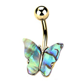 Gold PVD Butterfly Abalone Shell Belly Button Ring