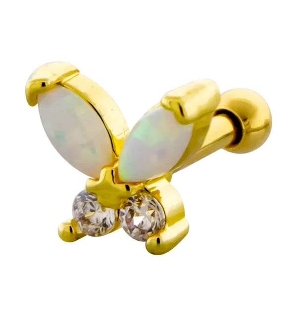 Gold PVD Butterfly CZ White Opalite Cartilage Barbell