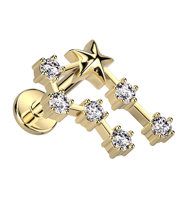 Gold PVD Cancer Constellation Clear CZ Stainless Steel Internally Threaded Labret