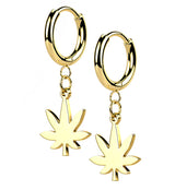 Gold PVD Cannabis Stainless Steel Hinged Earrings