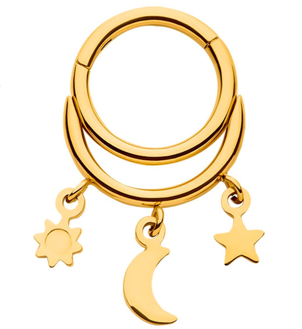 Gold PVD Celestial Dangle Stainless Steel Hinged Segment Ring