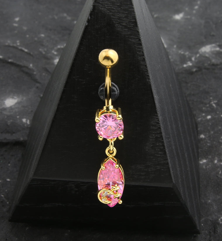 Gold PVD Celestial Pink CZ Stainless Steel Belly Button Ring