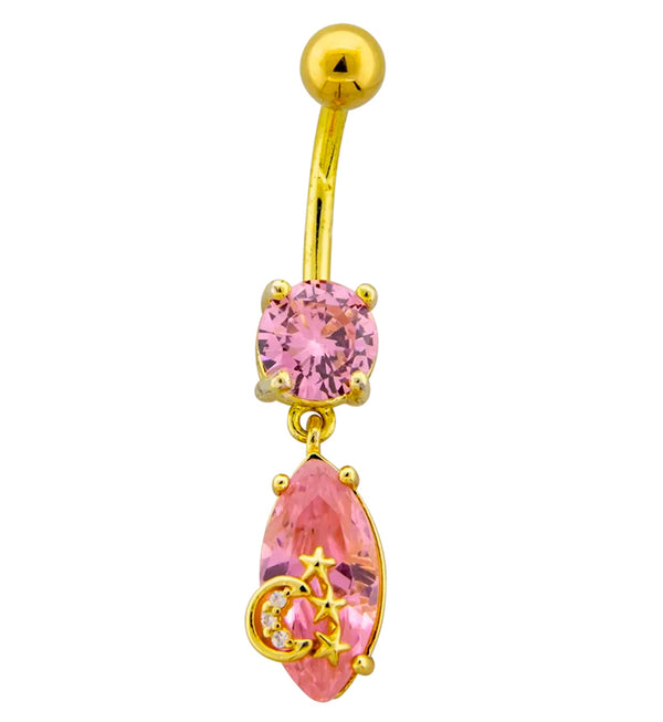 Gold PVD Celestial Pink CZ Stainless Steel Belly Button Ring