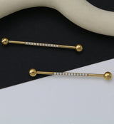 Gold PVD Center Line White Opalite Titanium Industrial Barbell