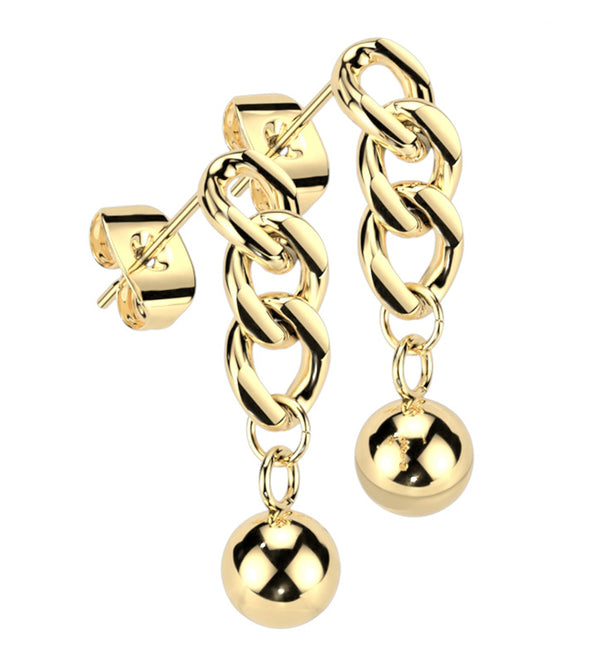 Gold PVD Chain Link Ball Stainless Steel Earrings
