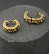 Gold PVD Chain Link Stainless Steel Hinged Hoop Earrings