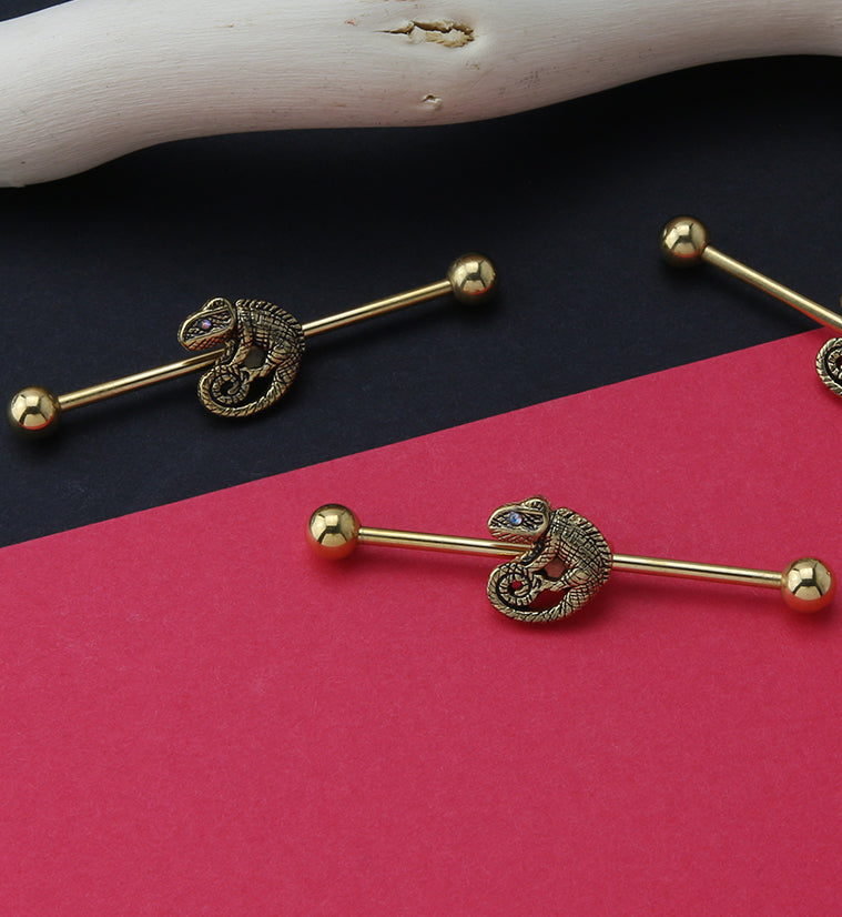 Gold PVD Chameleon Industrial Barbell