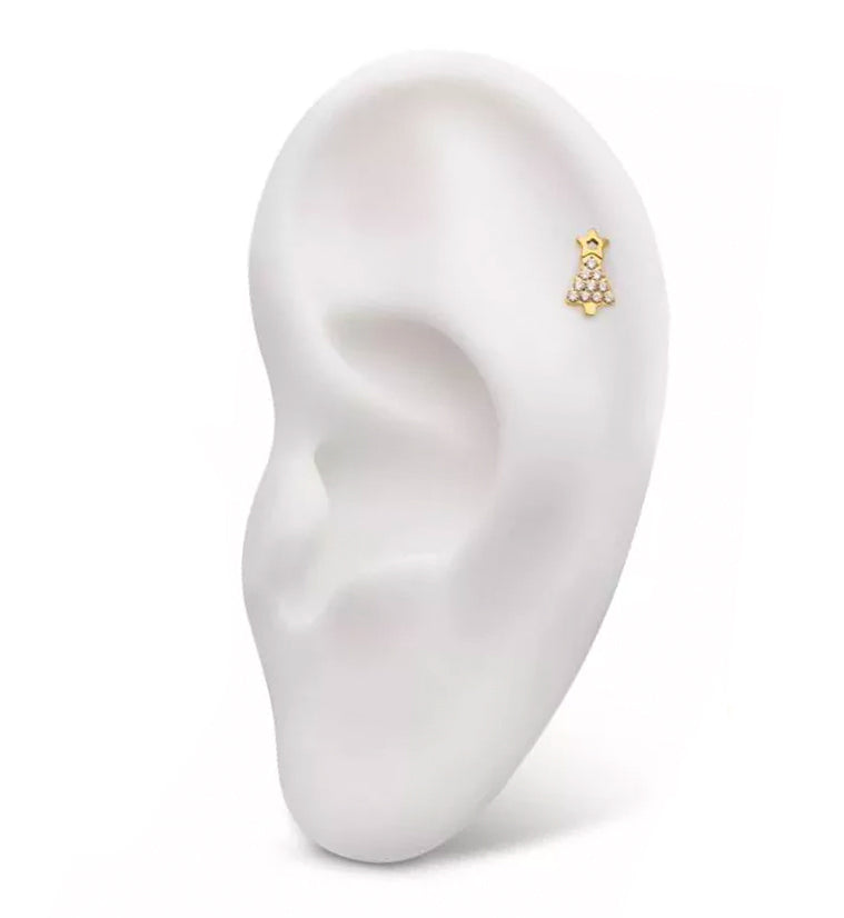 24kt Gold PVD Christmas Tree CZ Threadless Titanium Top