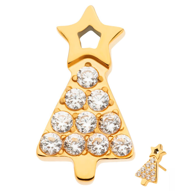 Gold PVD Christmas Tree CZ Threadless Titanium Top