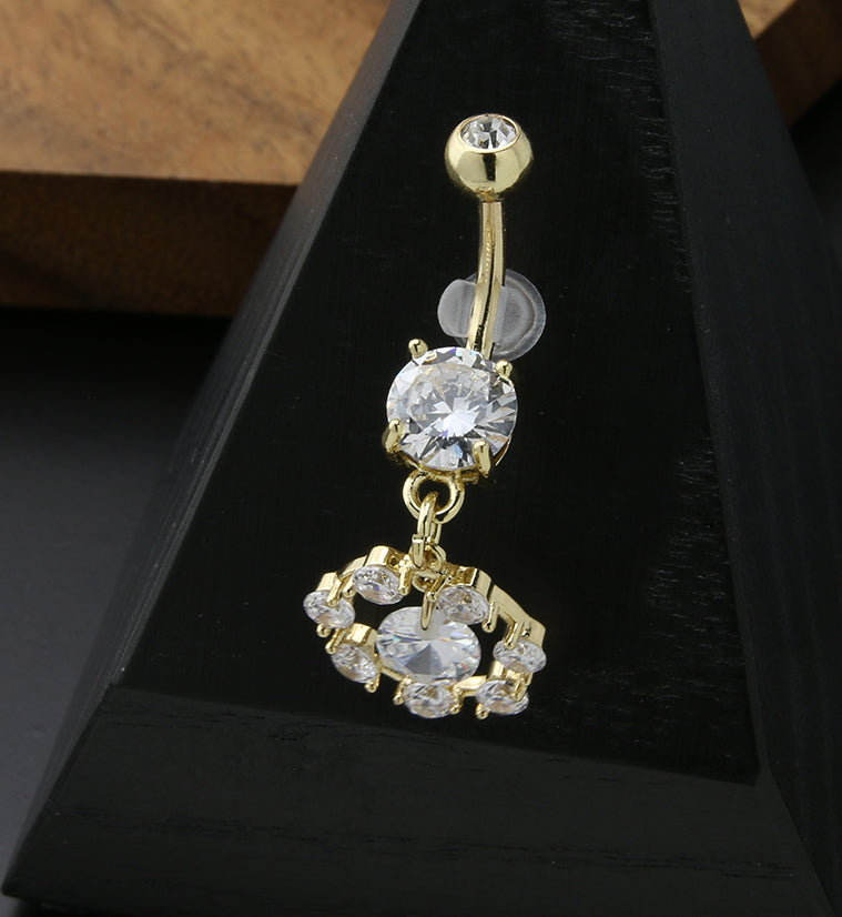 Gold PVD Circle Dangle CZ Stainless Steel Belly Button Ring