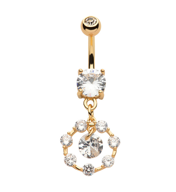 Gold PVD Circle Dangle CZ Stainless Steel Belly Button Ring