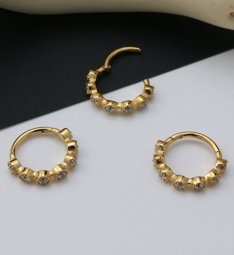 Gold PVD Clear CZ Band Hinged Segment Ring