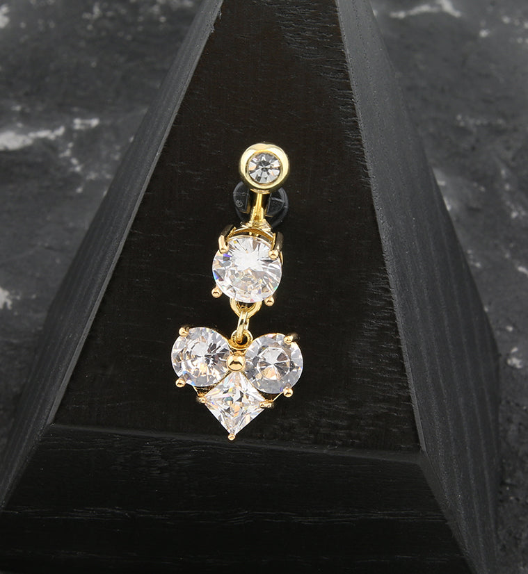 Gold PVD Clear CZ Heart Dangle Belly Button Ring