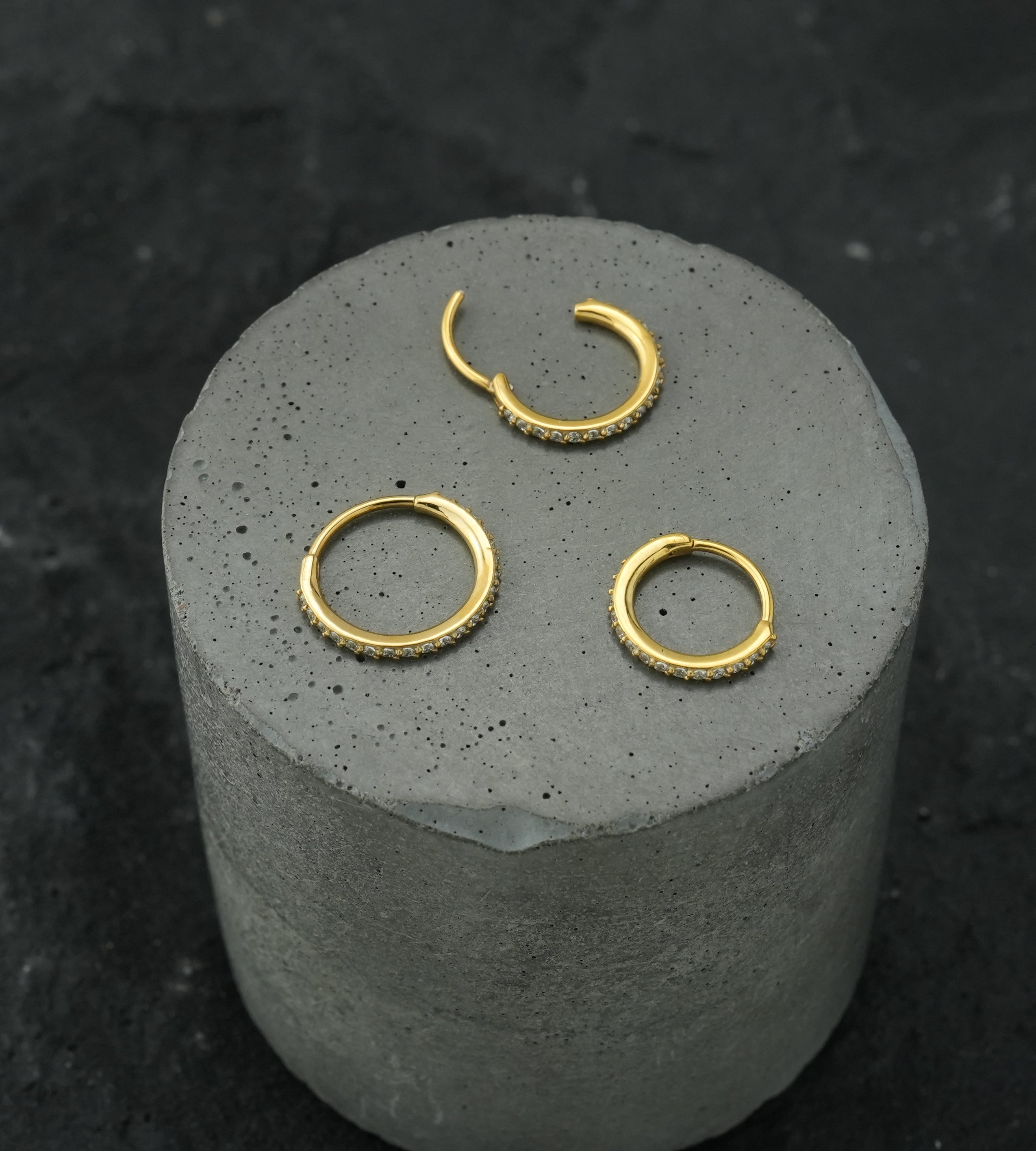 Gold PVD Clear CZ Hoop Stainless Steel Hinged Segment Ring