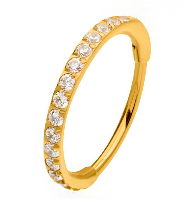 Gold PVD Clear CZ Hoop Stainless Steel Hinged Segment Ring