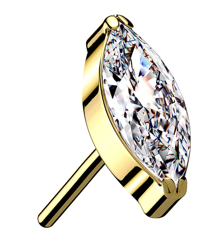 Gold PVD Clear CZ Oval Titanium Threadless Top