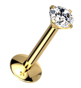Gold PVD Clear CZ Prong Labret Stud (Convex Disk)