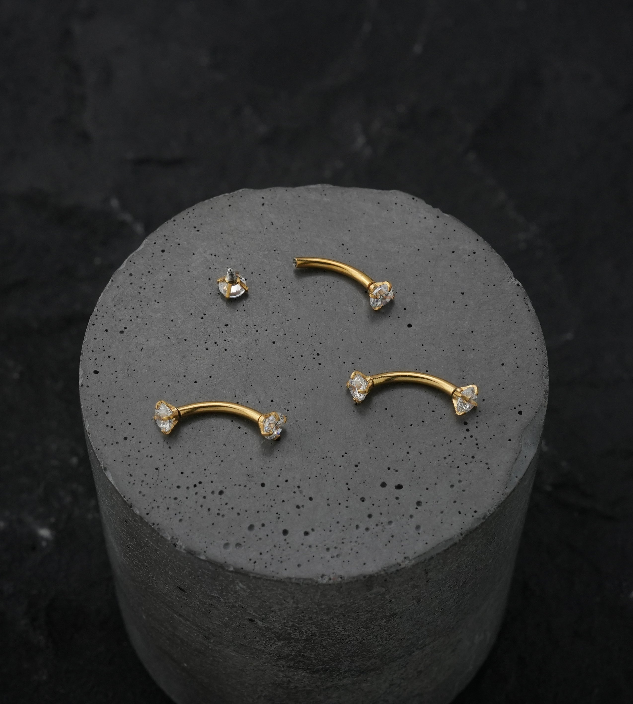 Gold PVD Clear CZ Prong Set Stainless Steel Curved Barbell