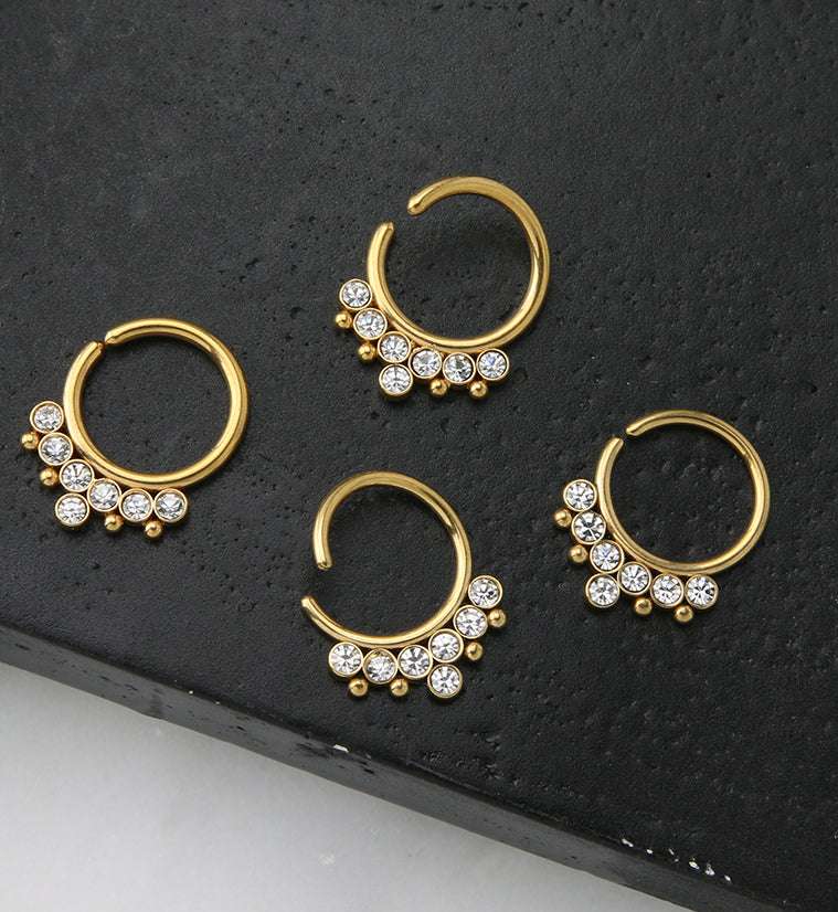 Gold PVD Clear CZ Rally Annealed Seamless Hoop Ring