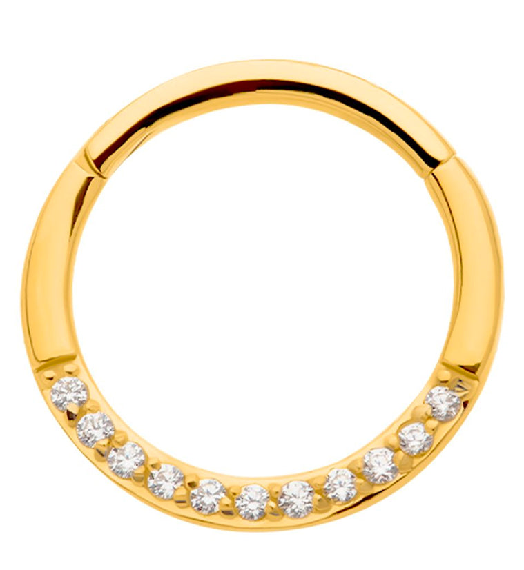 Gold PVD Clear CZ Row Stainless Steel Hinged Segment Ring