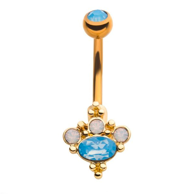 Gold PVD Cluster Bead Opalite Gem Belly Button Ring
