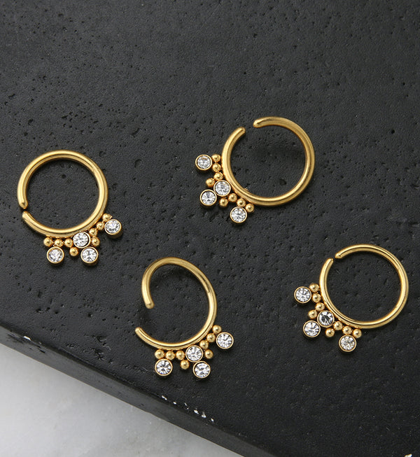 Gold PVD Cluster Beaded CZ Annealed Seamless Hoop Ring