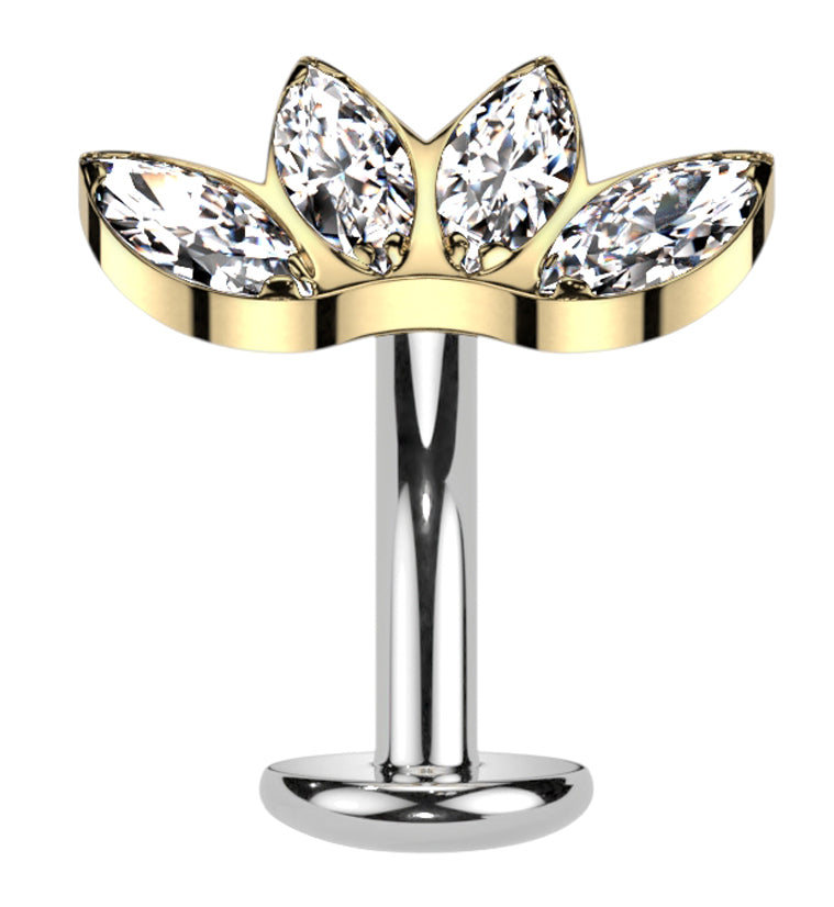 Gold PVD Contessa Clear CZ Titanium Threadless Floating Belly Button Ring (Convex Disk)