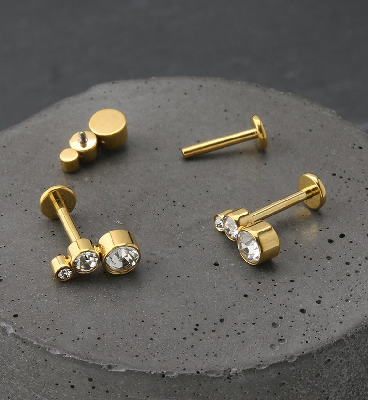 Gold PVD Crescendo Clear CZ Titanium Internally Threaded Labret