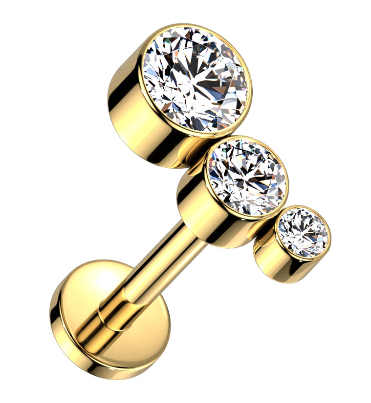 Gold PVD Crescendo Clear CZ Titanium Internally Threaded Labret