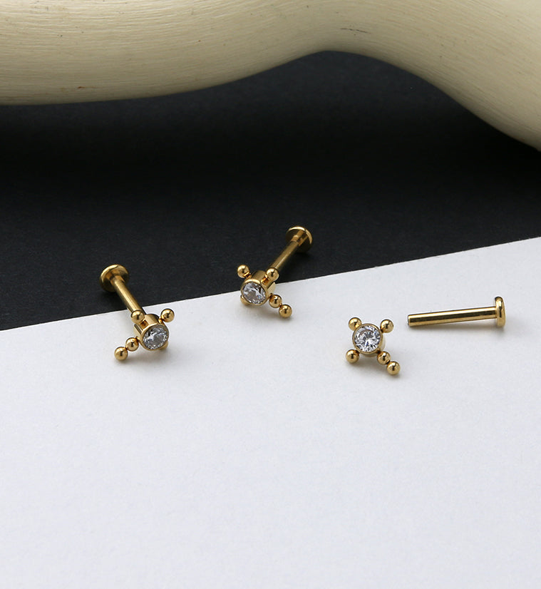 Gold PVD Cross Centered Clear CZ Titanium Labret
