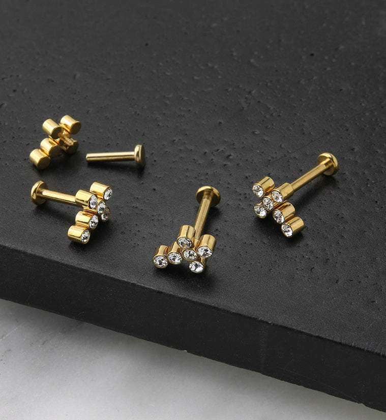 Gold PVD Cross CZ Titanium Internally Threaded Labret