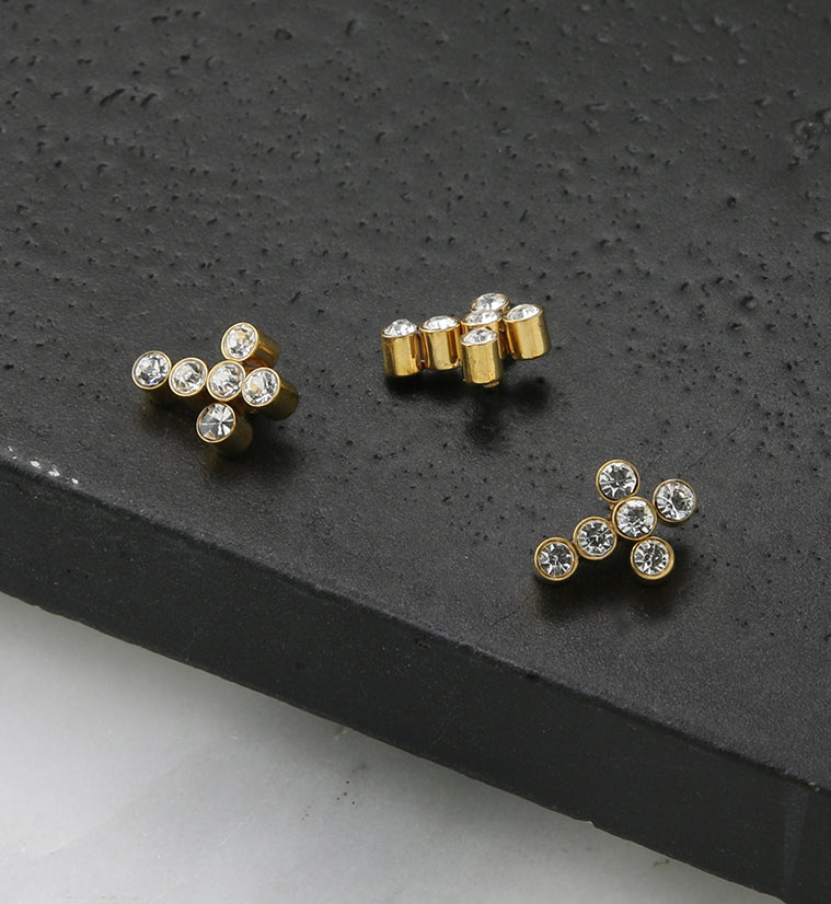 Gold PVD Cross CZ Titanium Internally Threaded Top