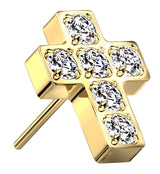 Gold PVD Cross CZ Titanium Threadless Top
