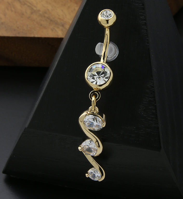 Gold PVD Curl Dangle CZ Stainless Steel Belly Button Ring