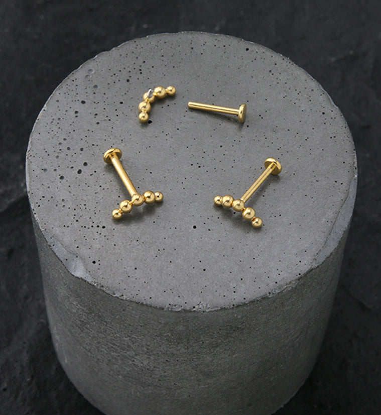 Gold PVD Curve Beaded Titanium Internally Threaded Labret