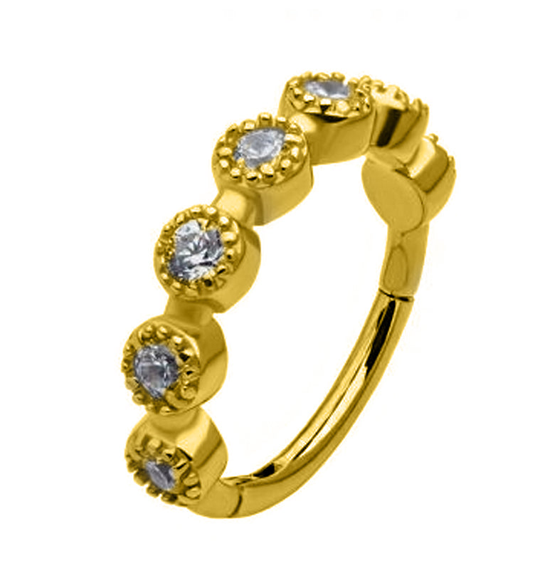 Gold PVD Clear CZ Band Hinged Segment Ring