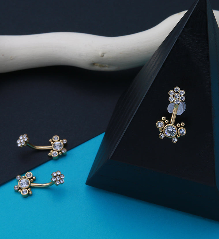 Gold PVD CZ Cluster with Floret Top Belly Button Ring