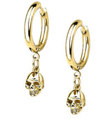 Gold PVD Dangle Skull Stainless Steel Earrings