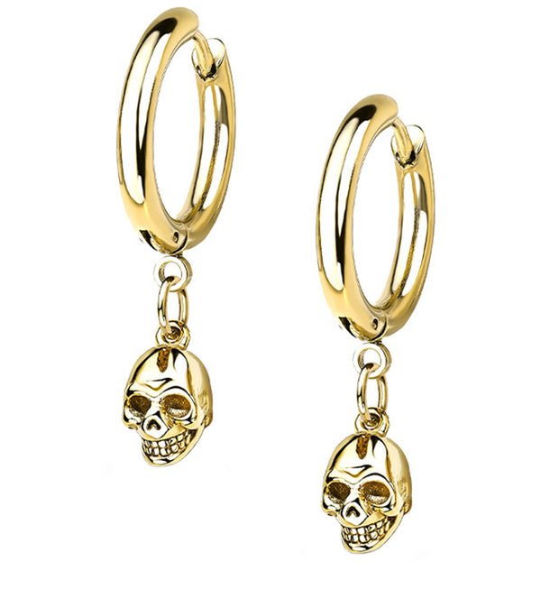 Gold PVD Dangle Skull Stainless Steel Earrings